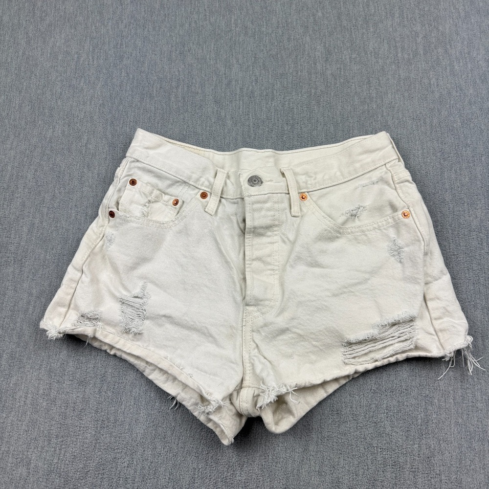 Levi's 501 Shorts Women 27 White Denim Mini Button Fly Distress Original Classic